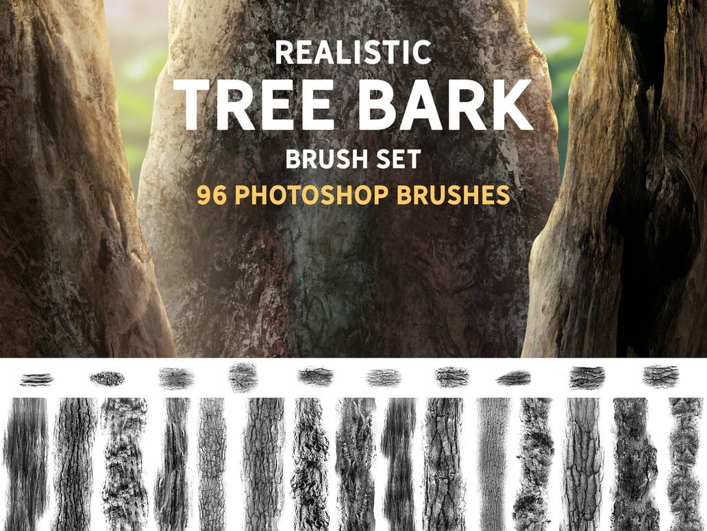 Download 96 realistic tree bark Photoshop brushes