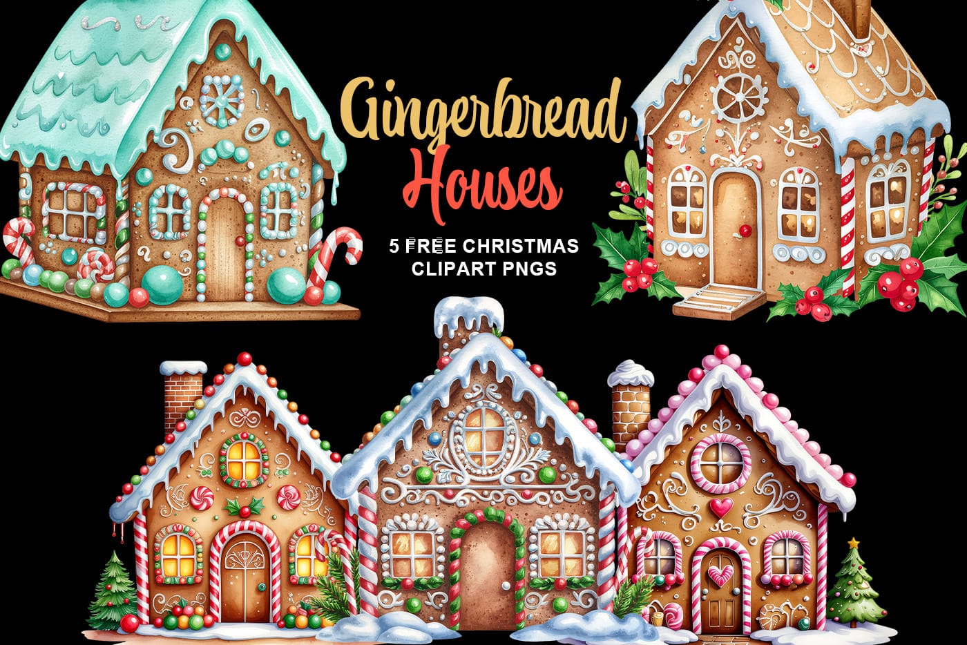 Gingerbread Houses: 5 Free Christmas Gingerbread Houses Clipart
