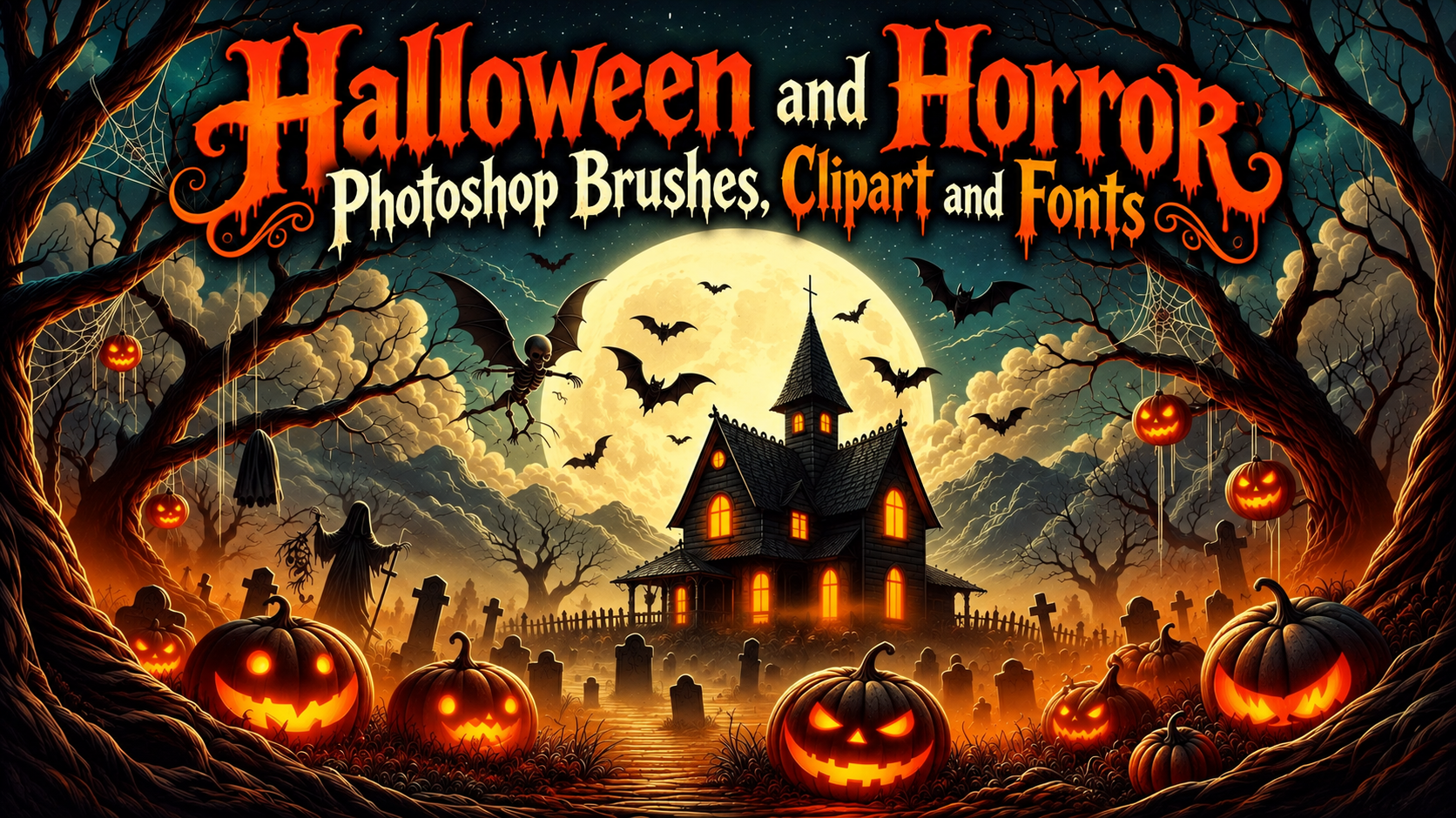 Download Halloween and Horror Themed Photoshop Brushes, Clipart and Fonts