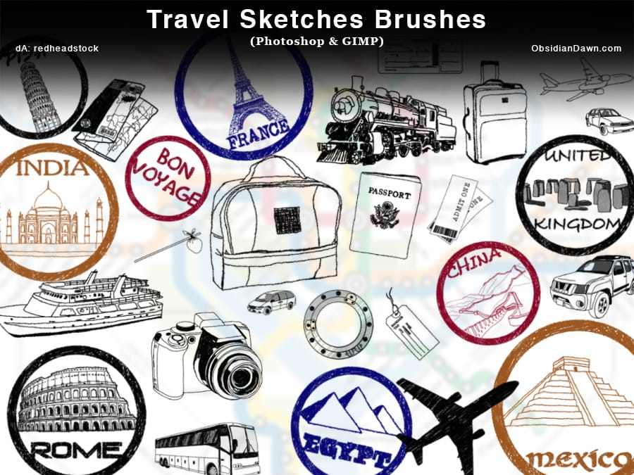 Travel Sketches Photoshop Brushes